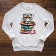 Cat Read Books Be Kind Stay Weird Library Book Lover Raglan Sleeve Sweatshirt Heather Mustard