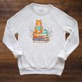 Cat Reading Book Lover Coffee Books Teacher Librarian Cat Raglan Sleeve Sweatshirt Heather Mustard