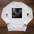 Cat Reading Book Retro Cat Photo Humor Raglan Sleeve Sweatshirt Heather Mustard