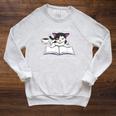 Cat Reads a Book Reading Coffee Raglan Sleeve Sweatshirt Heather Mustard