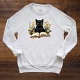 Cat Shirts For Women Book Lover Shirt Cute Cat And Book Premium Tri-Blend Raglan Sleeve Sweatshirt Heather Mustard