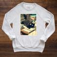 Cat Teacher Student School Last Day Books First 100th Day Raglan Sleeve Sweatshirt Heather Mustard