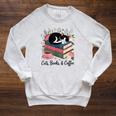 Cats Books & Coffee For Cat Lovers In Relaxed Weekend Raglan Sleeve Sweatshirt Heather Mustard