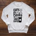 Cats Books And Coffee Kitty Cat Lover Raglan Sleeve Sweatshirt Heather Mustard