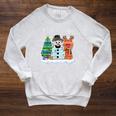Christmas Tree Snowman Reindeer Book Stack Tee Librarian Raglan Sleeve Sweatshirt Heather Mustard