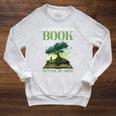 I Closed My Book To Be Here So This Better Be Good _ _- Raglan Sleeve Sweatshirt Heather Mustard