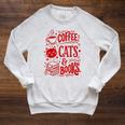 Coffee Cats And Books Lover Reading Raglan Sleeve Sweatshirt Heather Mustard