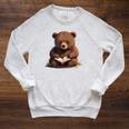 Cute Bear Is Reading a Book Reading Bear Raglan Sleeve Sweatshirt Heather Mustard
