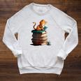 Cute Cat Lovers Book Lovers For Women And Men Raglan Sleeve Sweatshirt Heather Mustard