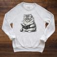 Cute Cat Reading Book Adorable Cats Books Lover Raglan Sleeve Sweatshirt Heather Mustard