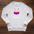 Cute Cat Reading Book Lover Graphic Raglan Sleeve Sweatshirt Heather Mustard