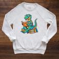 Cute Dinosaur Tales T Rex Reading Books Lover Raglan Sleeve Sweatshirt Heather Mustard
