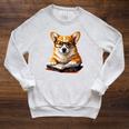 Cute Dog Corgi Reading Book Raglan Sleeve Sweatshirt Heather Mustard