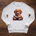 Cute Dog Golden Retriever Reading Book Raglan Sleeve Sweatshirt Heather Mustard Cute Dog Golden Retriever Reading Book Raglan Sleeve Sweatshirt Heather Mustard