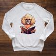 Cute Dog Poodle Reading Book Raglan Sleeve Sweatshirt Heather Mustard