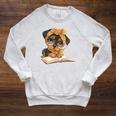 Cute Dog Reading Book Bandana Pup Reader Raglan Sleeve Sweatshirt Heather Mustard
