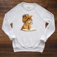 Cute Girl Open Book Reading Book Lover Graphic Round Glasses Raglan Sleeve Sweatshirt Heather Mustard