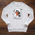 Cute Halloween Ghost Reading Book Raglan Sleeve Sweatshirt Heather Mustard