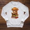Cute Highland Cow With Glasses Reading Books Raglan Sleeve Sweatshirt Heather Mustard Cute Highland Cow With Glasses Reading Books Raglan Sleeve Sweatshirt Heather Mustard