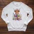 Cute Highland Cow Library Bookworm Librarian Books Reading Raglan Sleeve Sweatshirt Heather Mustard