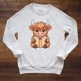 Cute Highland Cow Reading Book Raglan Sleeve Sweatshirt Heather Mustard