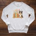 Cute Kawaii Border Collie Dog Books Flowers Raglan Sleeve Sweatshirt Heather Mustard Cute Kawaii Border Collie Dog Books Flowers Raglan Sleeve Sweatshirt Heather Mustard