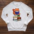 Cute Kawaii Kids Reading Books Glasses Red Panda Lover Raglan Sleeve Sweatshirt Heather Mustard