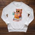 Cute Owl Reading Book And Drinking Tea Reading Rat Bookworm Raglan Sleeve Sweatshirt Heather Mustard
