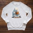Cute Polar Bear Is Reading a Book Reading Polar Bear Raglan Sleeve Sweatshirt Heather Mustard