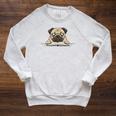 Cute Pug Dog Reading Book Love To Read Raglan Sleeve Sweatshirt Heather Mustard