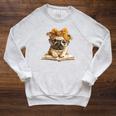 Cute Pug Reading Dog Book Lover Animal Graphic Baby Portrait Raglan Sleeve Sweatshirt Heather Mustard