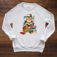 Cute Reading Chicken With Glasses Books Bookworm Reader Raglan Sleeve Sweatshirt Heather Mustard