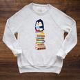 Cute Reading Penguin Women's Tops Book Lovers Raglan Sleeve Sweatshirt Heather Mustard