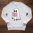 Cute Retro Reading Book Library Ghost Costume Raglan Sleeve Sweatshirt Heather Mustard