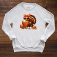 Cute Turkey Reading Book Lovers Bow Thanksgiving Raglan Sleeve Sweatshirt Heather Mustard