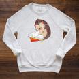 Cute Wildlife Forest Animal Bookworm Book Reading Hedgehog Raglan Sleeve Sweatshirt Heather Mustard