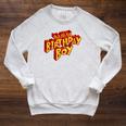 Dad Of The Birthday Boy Fun Comic Book Graphic Raglan Sleeve Sweatshirt Heather Mustard