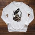 Dark Academia Raven Skull Books Raglan Sleeve Sweatshirt Heather Mustard