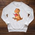 Dinosaur Reading Book Dino Reading Book Lovers Book Readers Raglan Sleeve Sweatshirt Heather Mustard