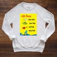 Dr Seuss One Fish Two Fish Book Cover Raglan Sleeve Sweatshirt Heather Mustard