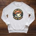 Drink Coffee Read Books Lover Vintage Quote Retro Saying Fun Raglan Sleeve Sweatshirt Heather Mustard