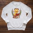Duck Reading Book Graphic Duck With Book Floral Raglan Sleeve Sweatshirt Heather Mustard