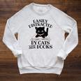 Easily Distracted By Cats And Books Cat Book Lover Raglan Sleeve Sweatshirt Heather Mustard