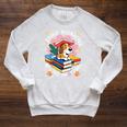 Easily Distracted By Dogs And Books Pets Books Lovers Raglan Sleeve Sweatshirt Heather Mustard