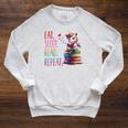 Eat Sleep Read Repeat Unicorn Read Book Reading Lovers Kids Raglan Sleeve Sweatshirt Heather Mustard