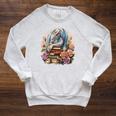 Fantasy Dragon Books Floral Boho Bookworm Raglan Sleeve Sweatshirt Heather Mustard