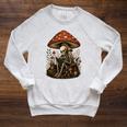 Floral Mushroom Skeleton Reading Books Gothic Humor Raglan Sleeve Sweatshirt Heather Mustard