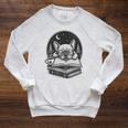 French Bulldog Reading Book Coffee Sky Glasses Raglan Sleeve Sweatshirt Heather Mustard
