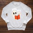 Ghost Book Reading Raglan Sleeve Sweatshirt Heather Mustard