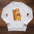Ginger Tabby Cat Reading Book Glasses Retro Illustration Raglan Sleeve Sweatshirt Heather Mustard
